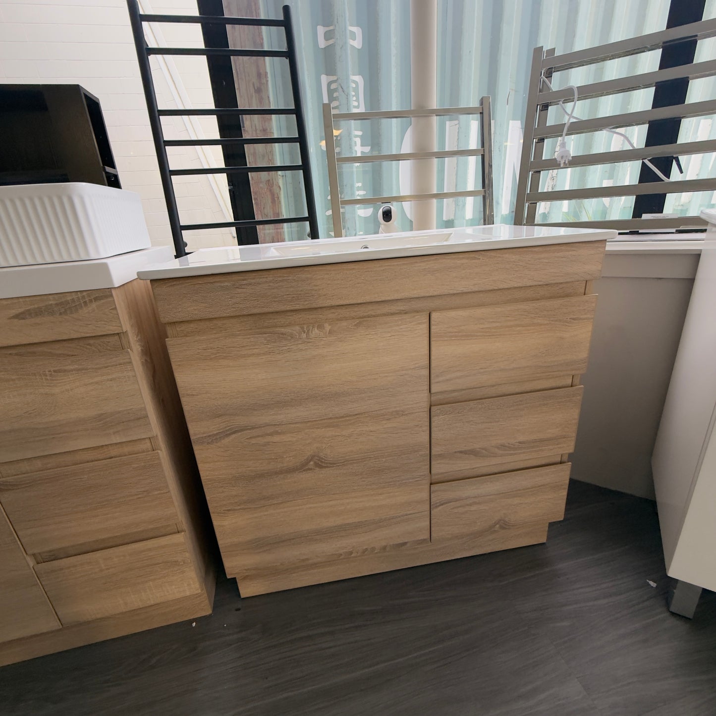 MADRID FLOOR STANDING VANITY 900MM - LIGHT OAK | PLYWOOD BATHROOM VANITY NZ
