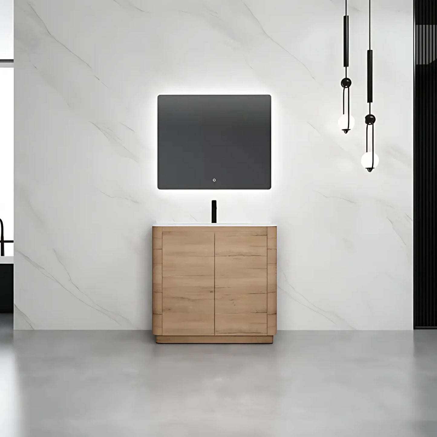 900MM BROOK CURVED FLOORSTANDING VANITY | HONEY OAK