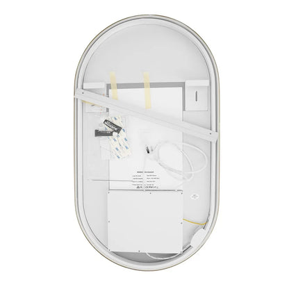 900x500MM BRUSHED BRASS FRAME OVAL BACKLIT LED MIRROR WITH MOTION SENSOR | DEFOGGER | 3 COLOURS LIGHTS