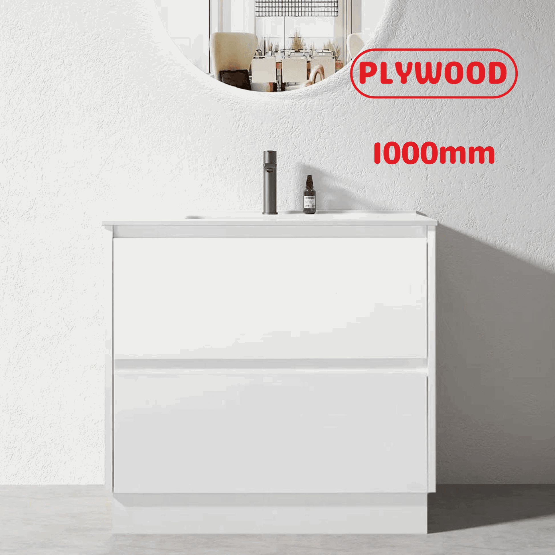 1000MM POLO GLOSS WHITE PLYWOOD FREESTANDING VANITY WITH CERAMIC TOP - The Tile Collection™