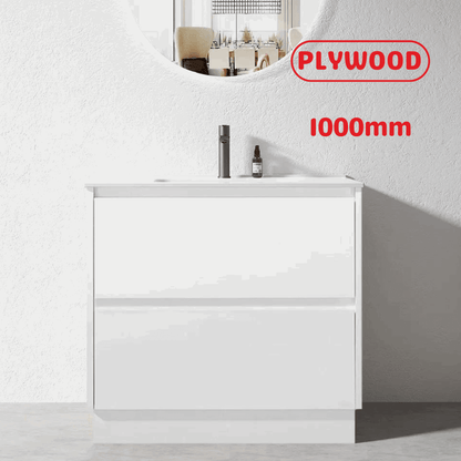 1000MM POLO GLOSS WHITE PLYWOOD FREESTANDING VANITY WITH CERAMIC TOP - The Tile Collection™