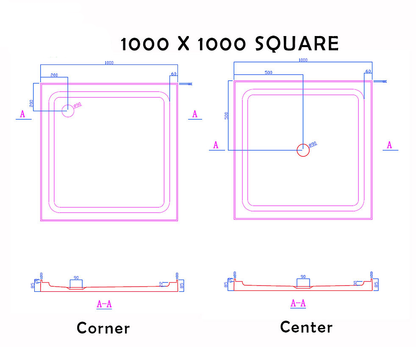 ACRYLIC SHOWER TRAY 1000X1000MM SQUARE - 4 SIDED UPSTAND - The Tile Collection™