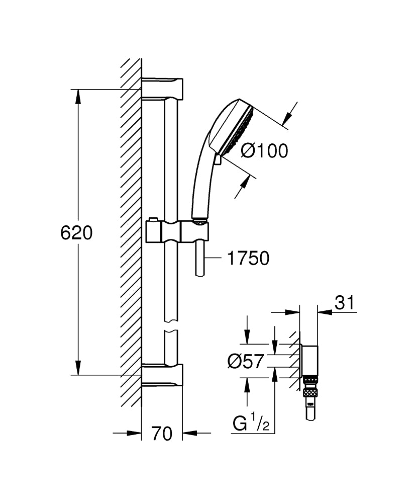 GROHE TEMPESTA COSMOPOLITAN 100 SHOWER RAIL SET 4 SPRAYS