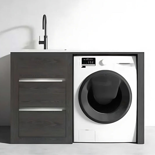 1300MM CHARRED ASH PLYWOOD LAUNDRY STATION | STONE BENCHTOP | STAINLESS STEEL SINK