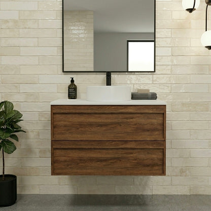ASPEN WALNUT WALL HUNG VANITY 750MM | 2 DRAWERS, PLYWOOD FLOATING VANITY NZ