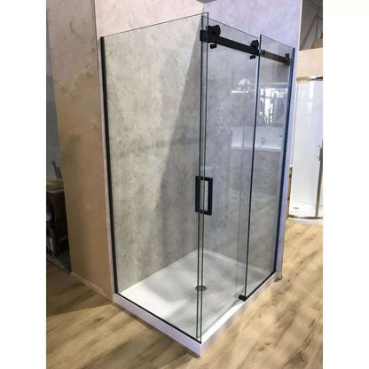 1200X800MM FRAMELESS SLIDING DOOR SHOWER ENCLOSURE- BLACK - The Tile Collection™