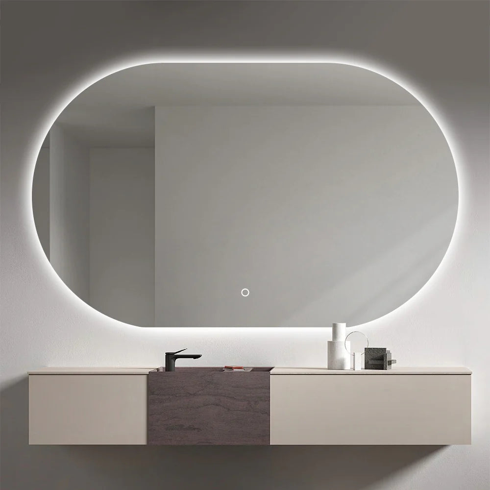 PREMIUM OVAL BACKLIT LED MIRROR 1100X700MM WITH DEMISTER - 3 COLOUR LIGHTS