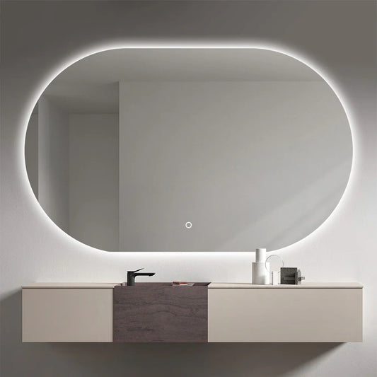 PREMIUM OVAL BACKLIT LED MIRROR 1100X700MM WITH DEMISTER - 3 COLOUR LIGHTS