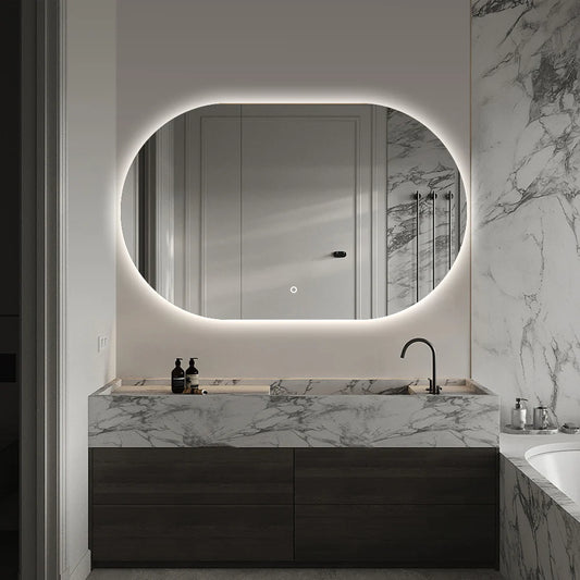 PREMIUM OVAL BACKLIT LED MIRROR 1100X700MM WITH DEMISTER - 3 COLOUR LIGHTS