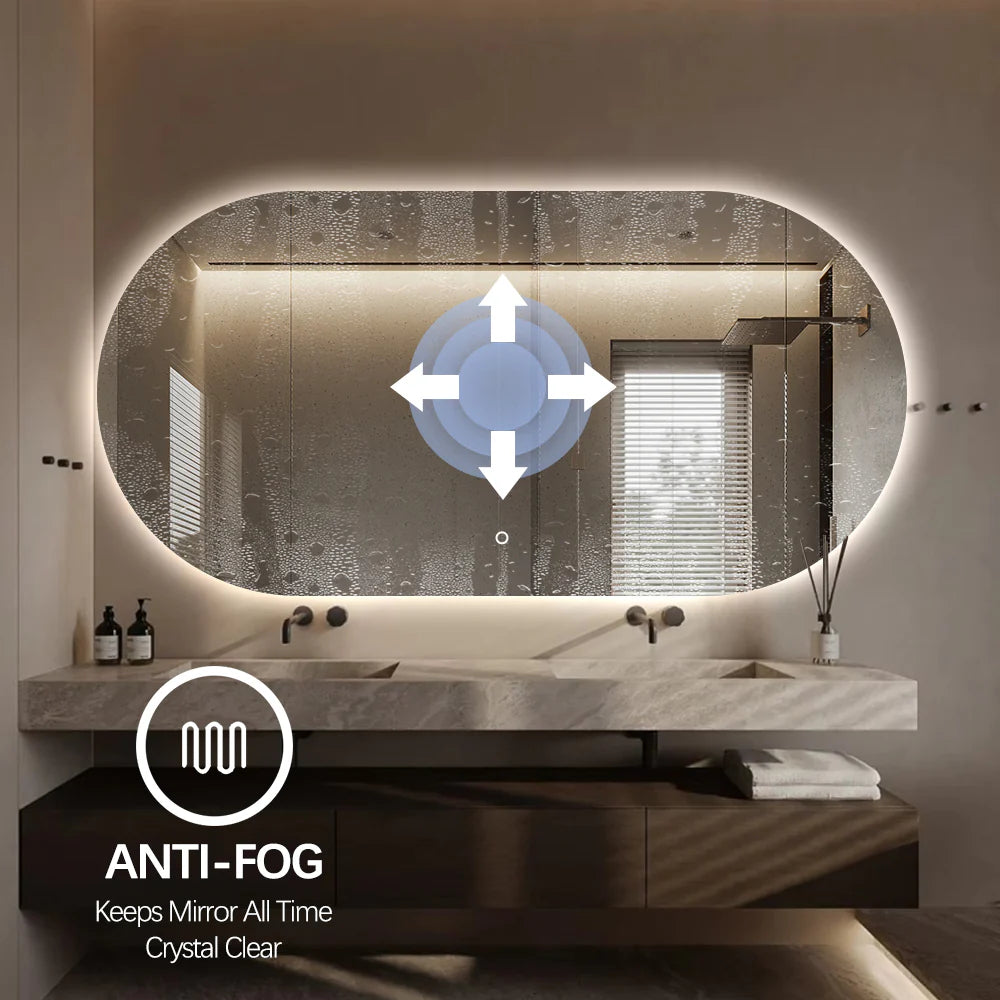 PREMIUM OVAL BACKLIT LED MIRROR 1400X700MM WITH DEMISTER - 3 COLOUR LIGHTS