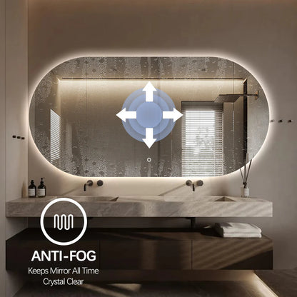 PREMIUM OVAL BACKLIT LED MIRROR 1400X700MM WITH DEMISTER - 3 COLOUR LIGHTS