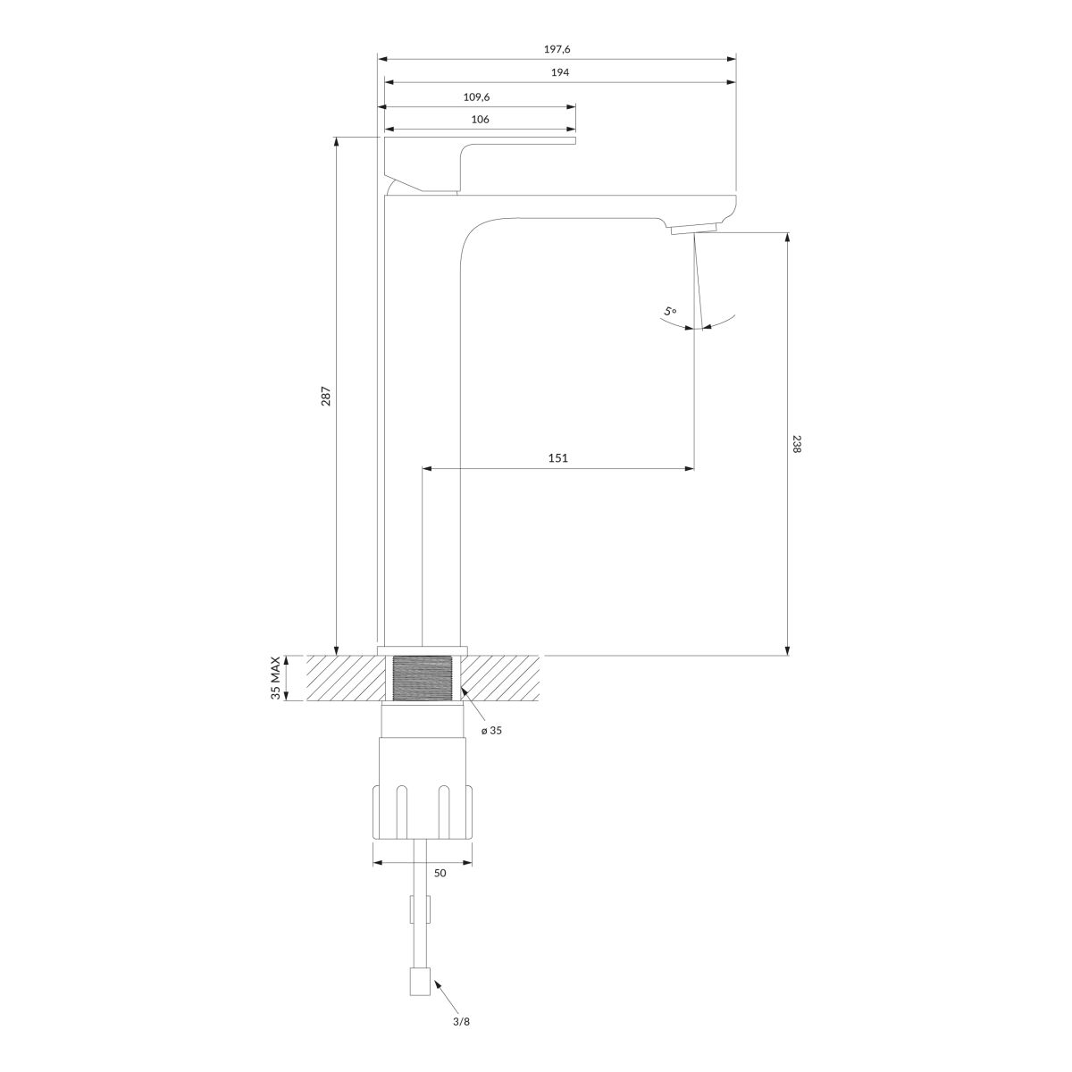 ZEPHYR VELA TALL BASIN MIXER - BRUSHED NICKEL - The Tile Collection™