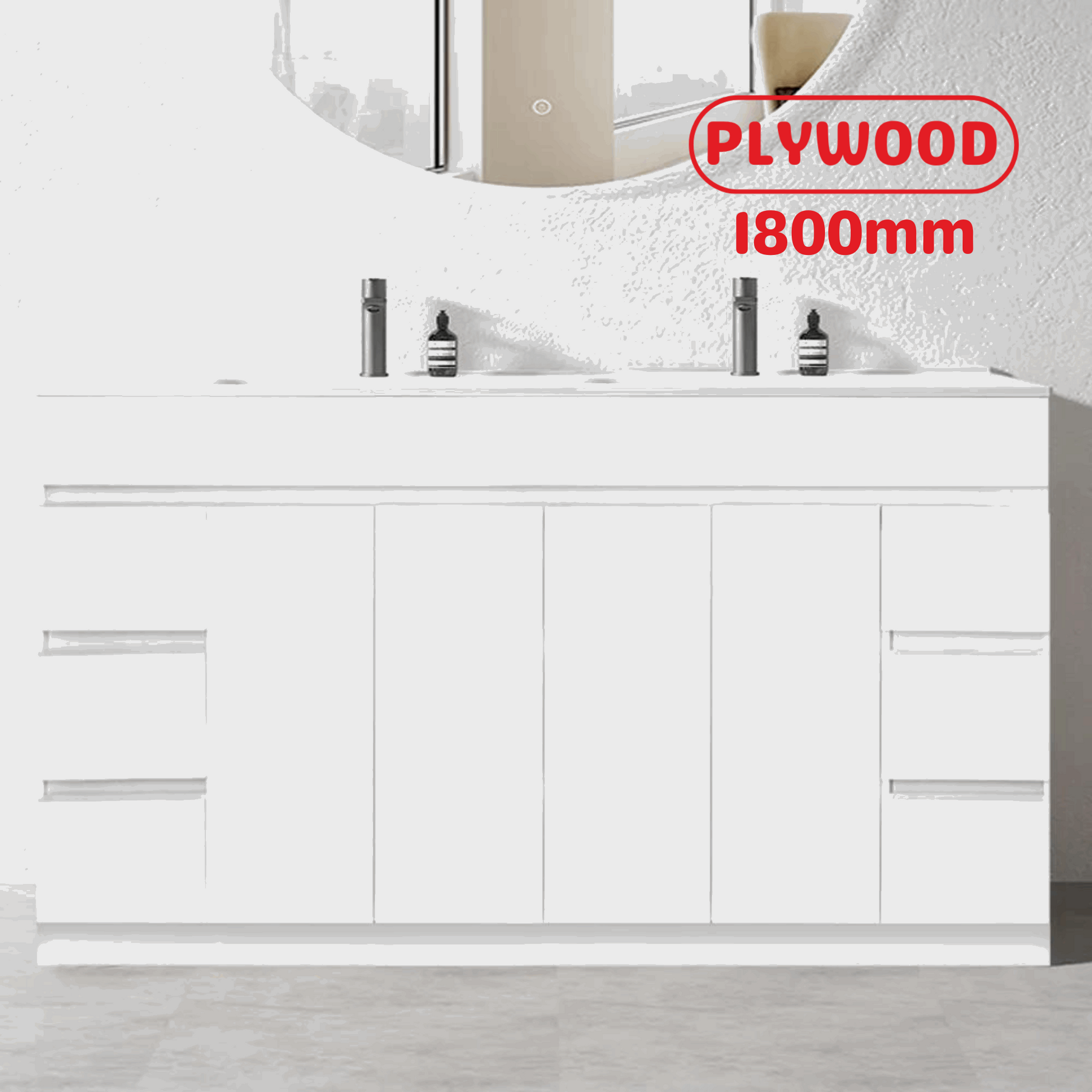 1800MM MADRID WHITE GLOSS PLYWOOD FLOORSTANDING VANITY DOUBLE BASIN - The Tile Collection™