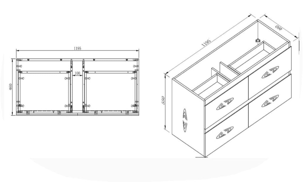 NELSON WALL HUNG VANITY | 1200MM | BLACK & LIGHT OAK | PLYWOOD| DOUBLE BASIN - The Tile Collection™