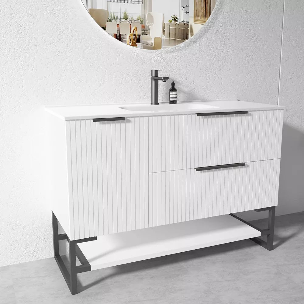1500MM FLUTED WHITE PLYWOOD FLOORSTANDING VANITY - The Tile Collection™