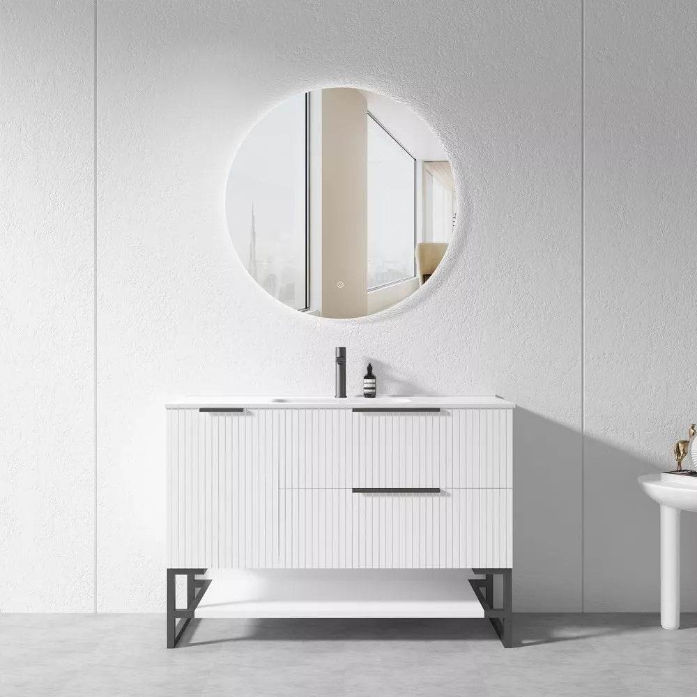 1200MM FLUTED WHITE PLYWOOD FLOORSTANDING VANITY WITH SINGLE BASIN CERAMIC TOP - The Tile Collection™