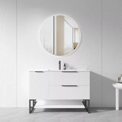 1200MM FLUTED WHITE PLYWOOD FLOORSTANDING VANITY WITH SINGLE BASIN CERAMIC TOP - The Tile Collection™