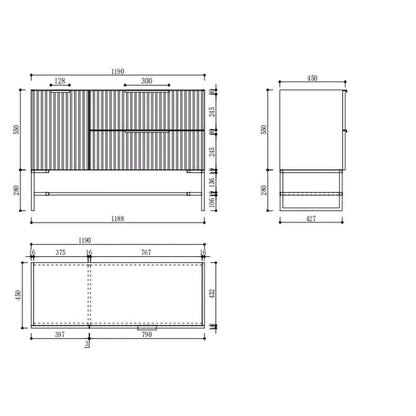 1200MM FLUTED GREY PLYWOOD FLOORSTANDING VANITY WITH SINGLE BASIN CERAMIC TOP - The Tile Collection™