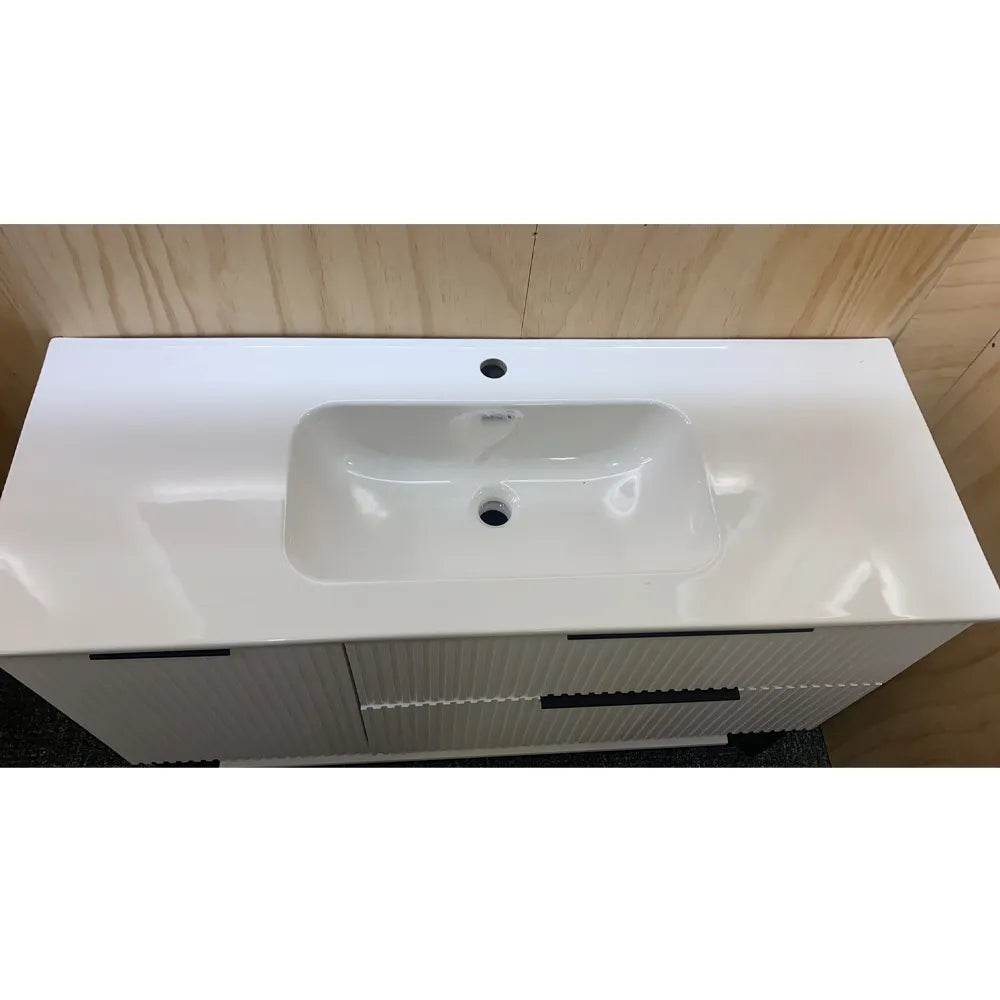 1200MM FLUTED WHITE PLYWOOD FLOORSTANDING VANITY WITH SINGLE BASIN CERAMIC TOP - The Tile Collection™