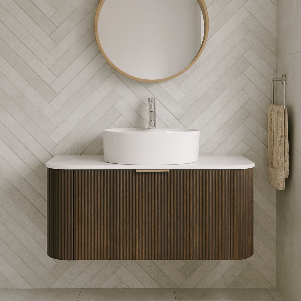 900mm Curved  Wall Hung Vanity - Dark Oak 