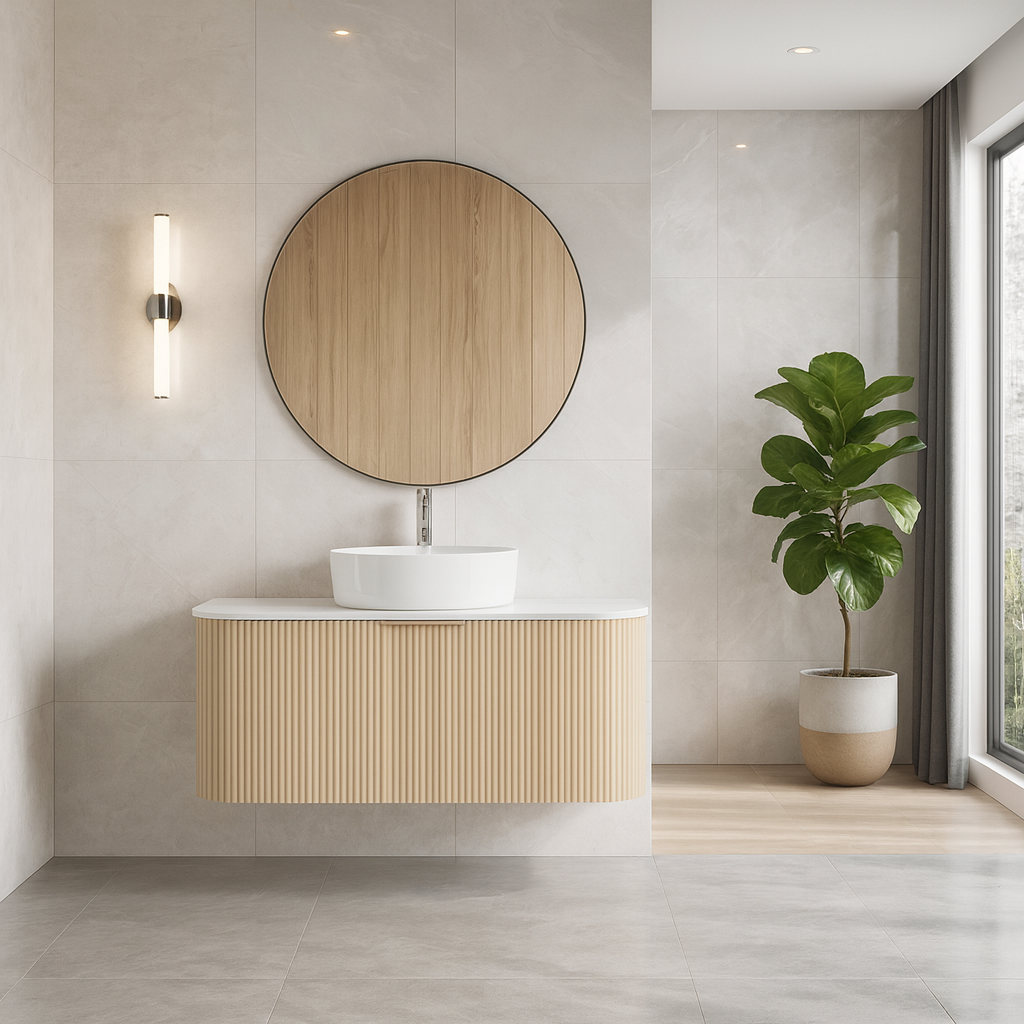 Curved Wall Hung Bathroom Vanity NZ | 1200mm | Light Oak 