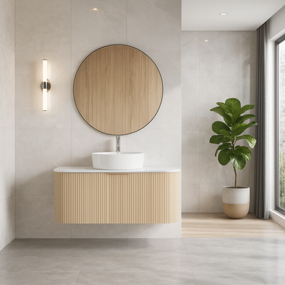 Curved Wall Hung Bathroom Vanity NZ | 1200mm | Light Oak 