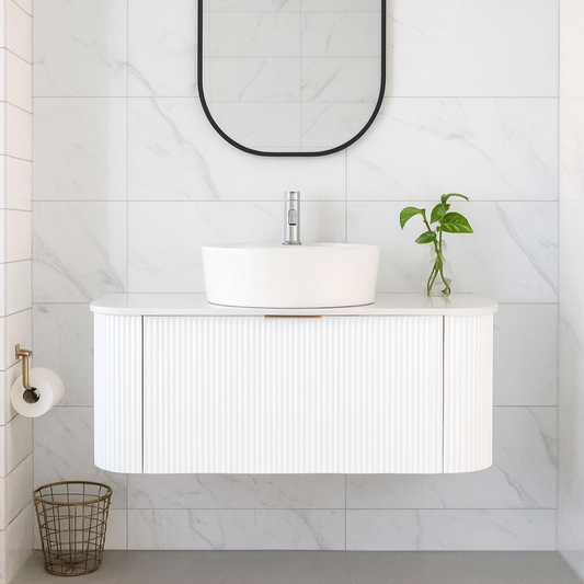LINEA CURVED FLUTED WALL HUNG VANITY | 1200MM | MATT WHITE