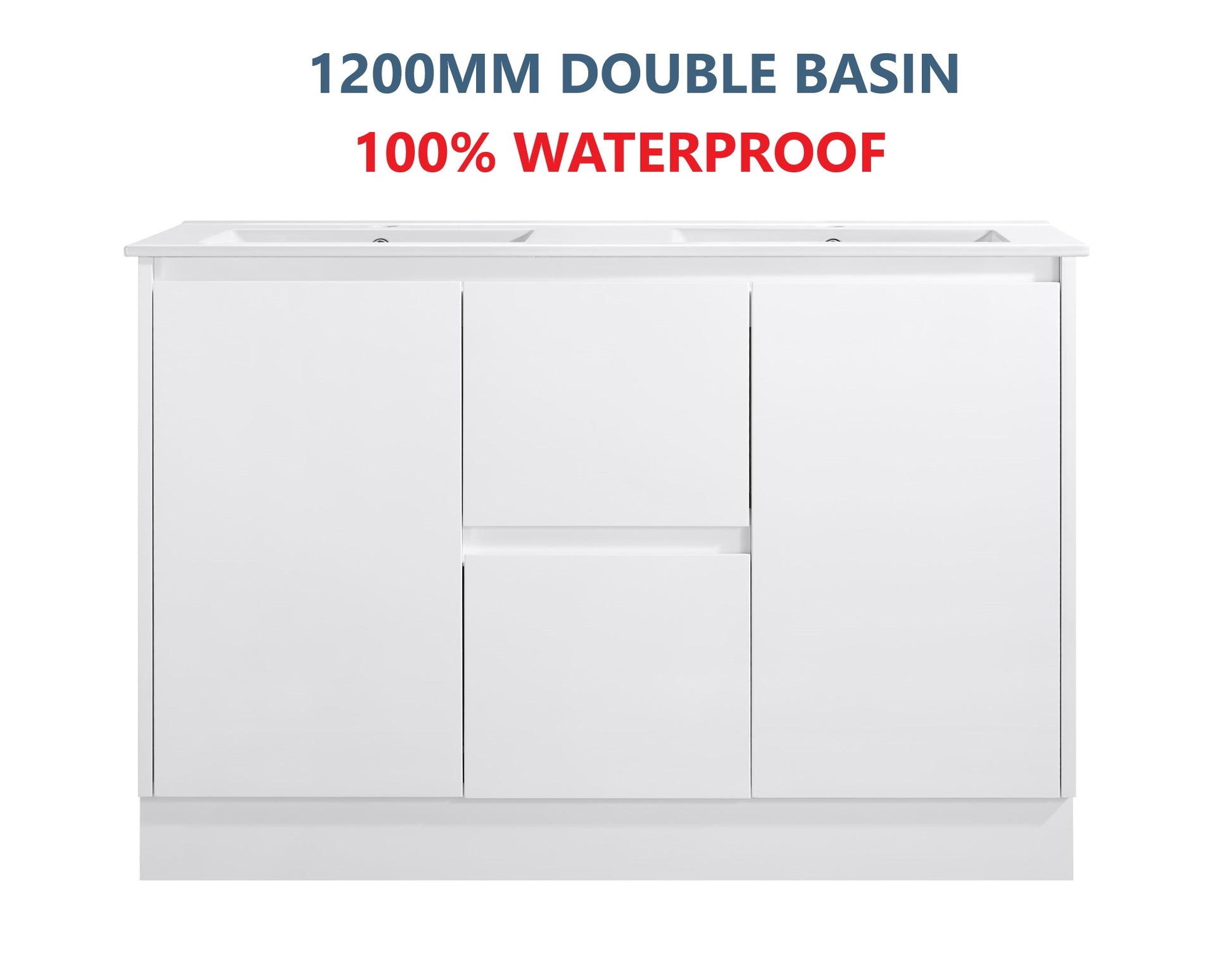 1200MM DOUBLE BASIN PVC VANITY 100% WATERPROOF GLOSS WHITE FLOOR STANDING - The Tile Collection™