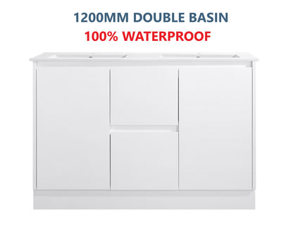 1200MM DOUBLE BASIN PVC VANITY 100% WATERPROOF GLOSS WHITE FLOOR STANDING - The Tile Collection™