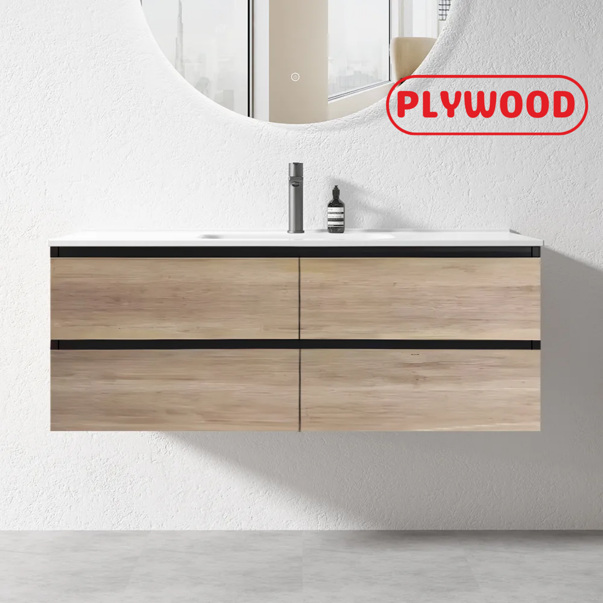 NELSON WALL HUNG VANITY | 1200MM | BLACK & LIGHT OAK | PLYWOOD| SINGLE BASIN - The Tile Collection™