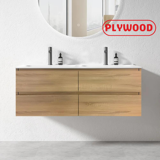 NELSON WALL HUNG VANITY | 1800MM | LIGHT OAK | DOUBLE BASIN | PLYWOOD - The Tile Collection™