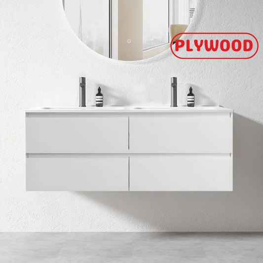 NELSON WALL HUNG VANITY | 1500MM | GLOSS WHITE | PLYWOOD| DOUBLE BASIN - The Tile Collection™