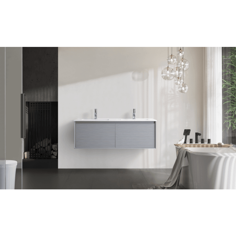 1200MM FLUTED GREY WALL HUNG PLYWOOD VANITY- DOUBLE BASIN - The Tile Collection™