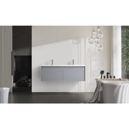 1200MM FLUTED GREY WALL HUNG PLYWOOD VANITY- DOUBLE BASIN - The Tile Collection™