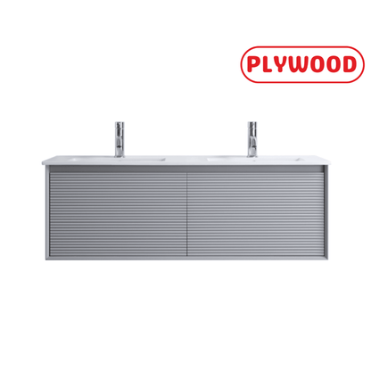 1200MM FLUTED GREY WALL HUNG PLYWOOD VANITY- DOUBLE BASIN - The Tile Collection™