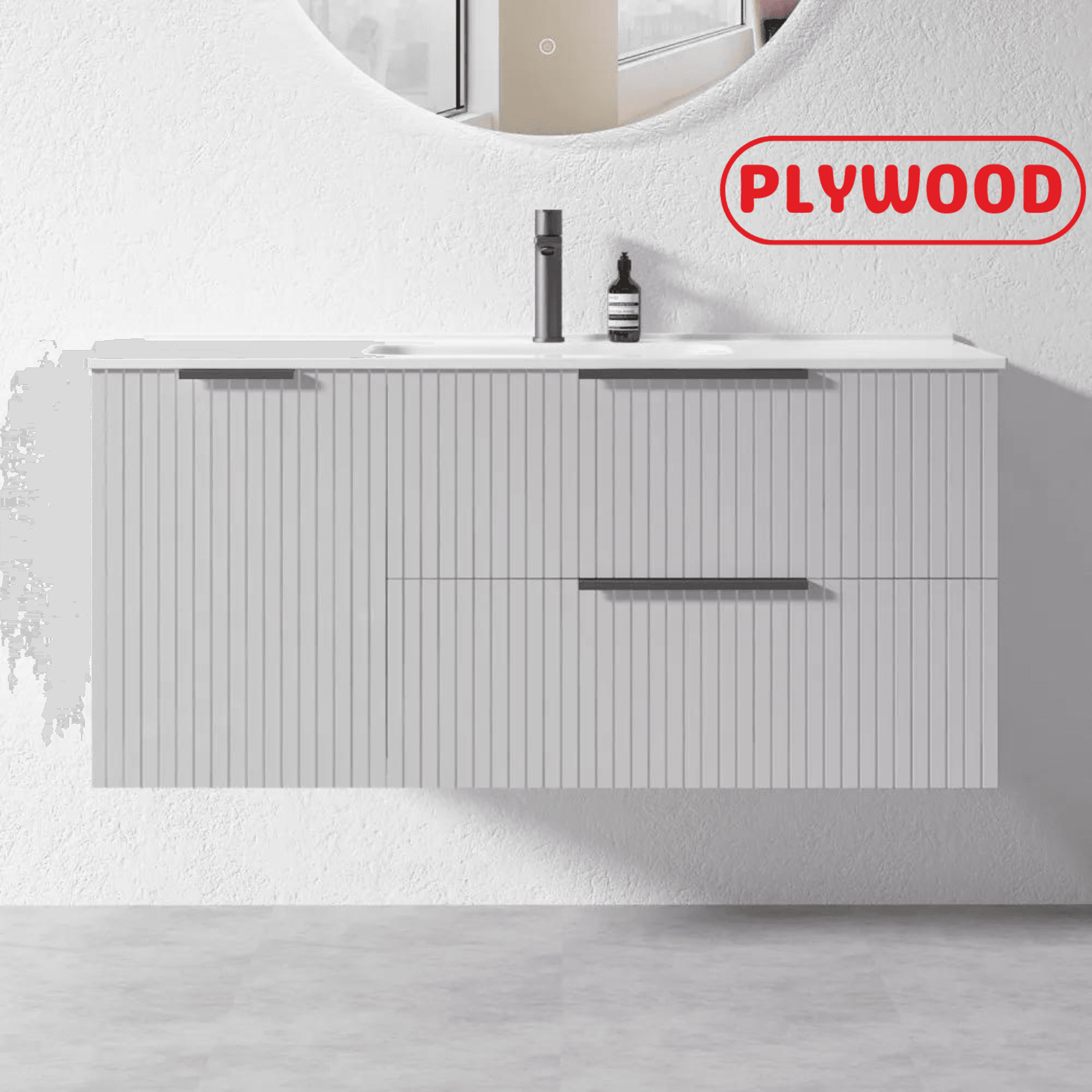 1200MM FLUTED GREY WALL HUNG PLYWOOD VANITY- SINGLE BASIN - The Tile Collection™