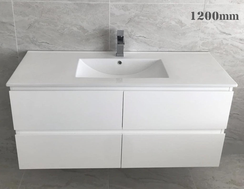 1200MM NELSON GLOSS WHITE PLYWOOD WALL HUNG VANITY SINGLE BASIN