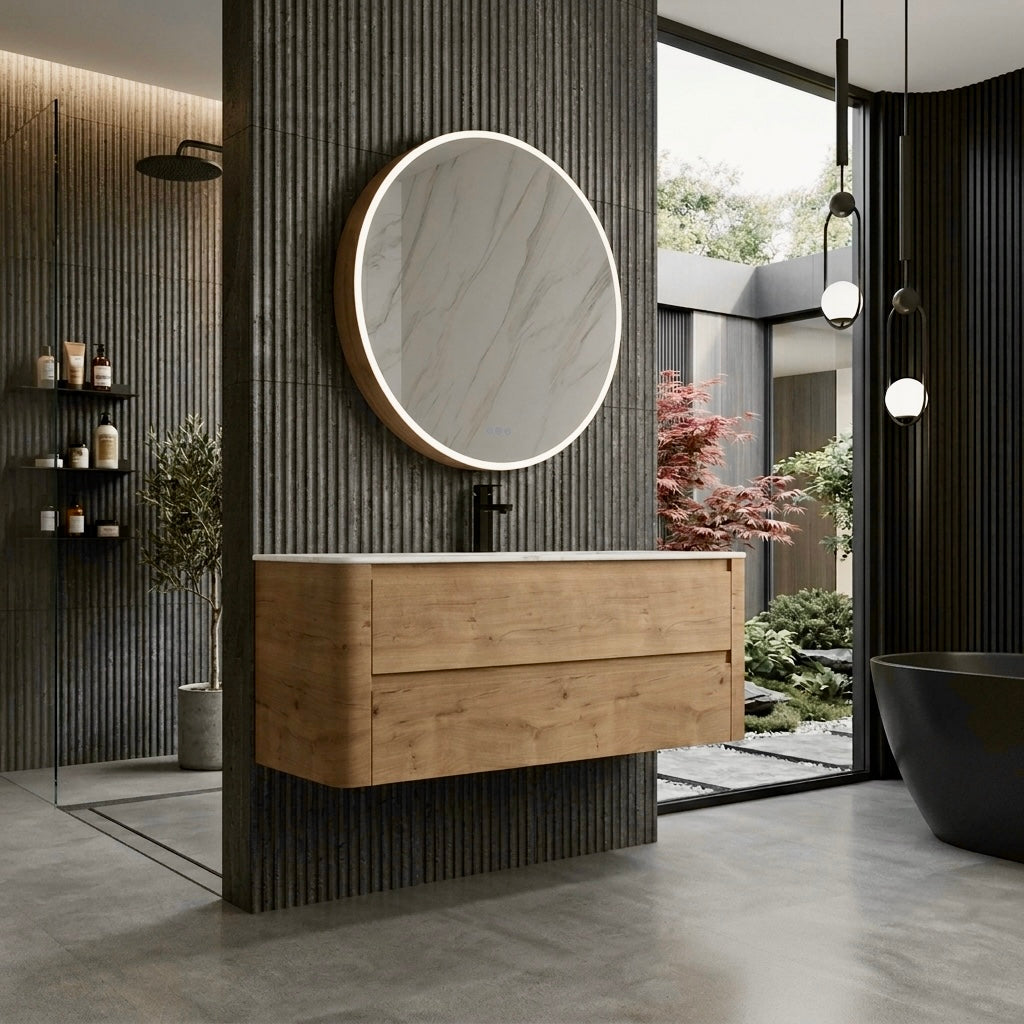 Oak_wood_Wall_Hung_Vanity_for Bathroom_Honey_Oak_Colour_with_Ceramic_BAsin