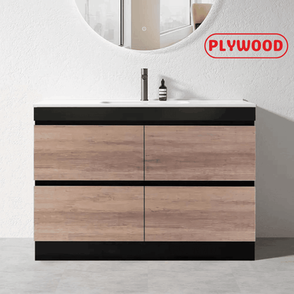 1200MM POLO BLACK AND LIGHT OAK FREESTANDING VANITY SINGLE BASIN - The Tile Collection™