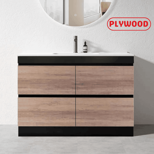 1200MM POLO BLACK AND LIGHT OAK FREESTANDING VANITY SINGLE BASIN - The Tile Collection™