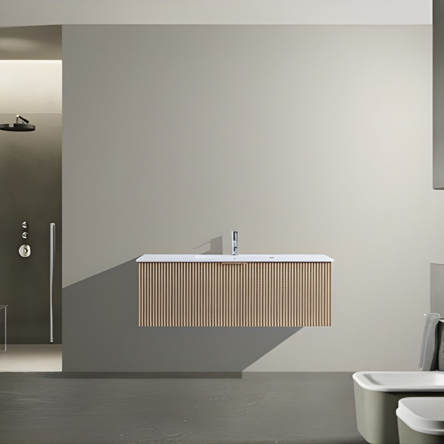 MEHER FLUTED OAK WALL HUNG VANITY | 1200MM | SINGLE BASIN | PLYWOOD