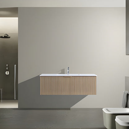 MEHER FLUTED OAK WALL HUNG VANITY | 1200MM | SINGLE BASIN | PLYWOOD
