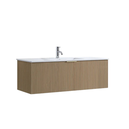 MEHER FLUTED OAK WALL HUNG VANITY | 1200MM | SINGLE BASIN | PLYWOOD