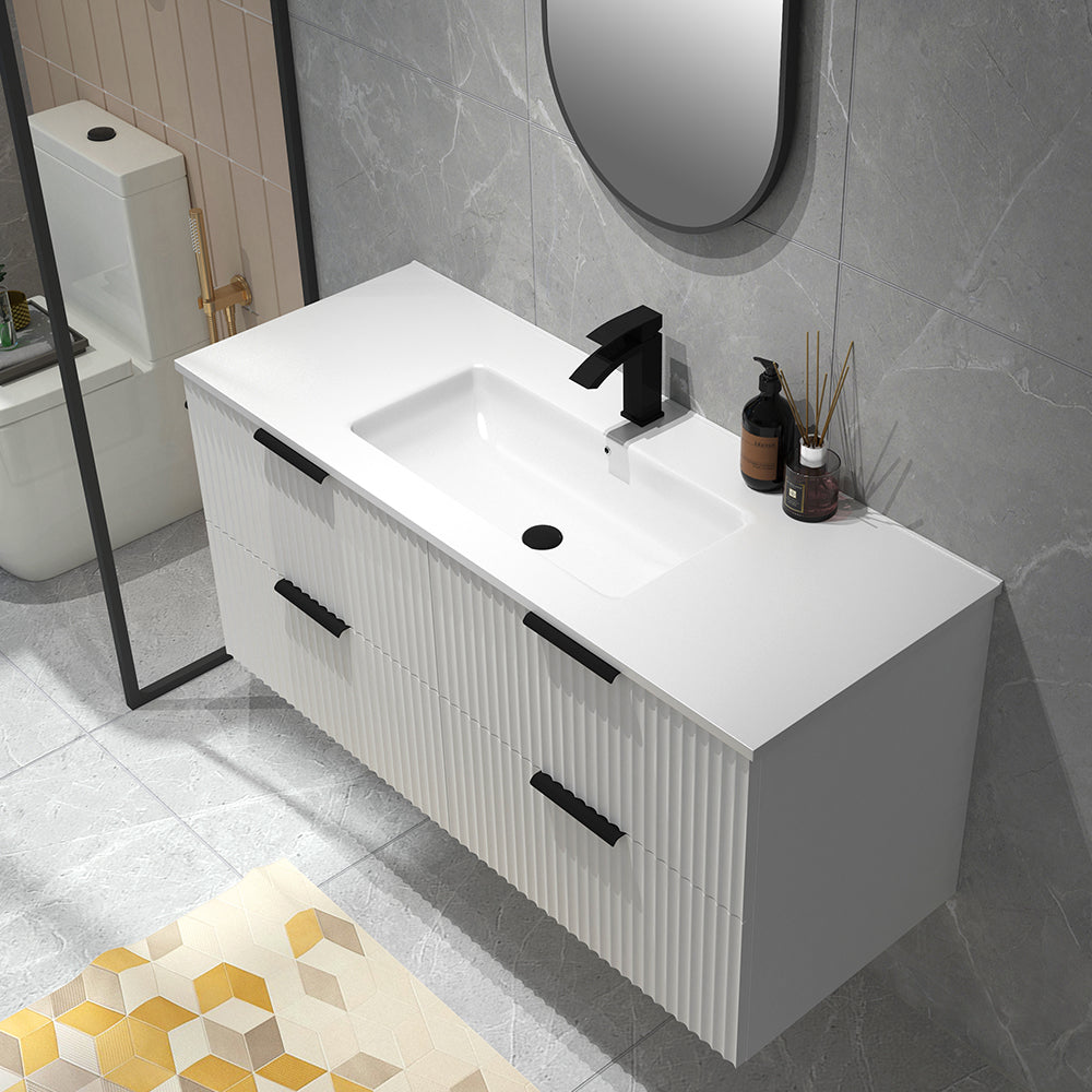 BILLY WALL HUNG VANITY MATTE WHITE 1200MM | FLUTED | PLYWOOD - The Tile Collection™