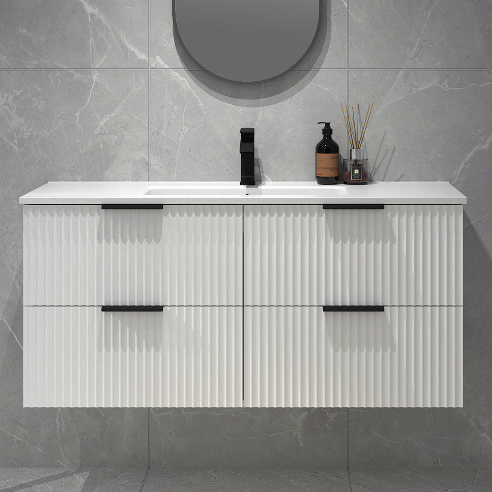 BILLY WALL HUNG VANITY MATTE WHITE 1200MM | FLUTED | PLYWOOD - The Tile Collection™