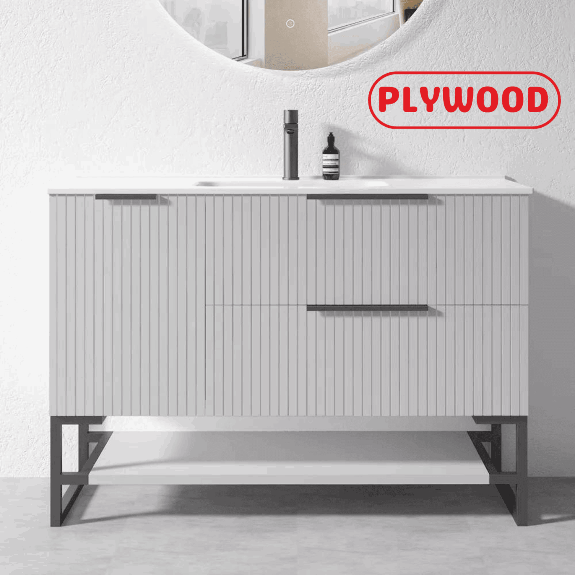 1200MM FLUTED GREY PLYWOOD FLOORSTANDING VANITY WITH SINGLE BASIN CERAMIC TOP - The Tile Collection™
