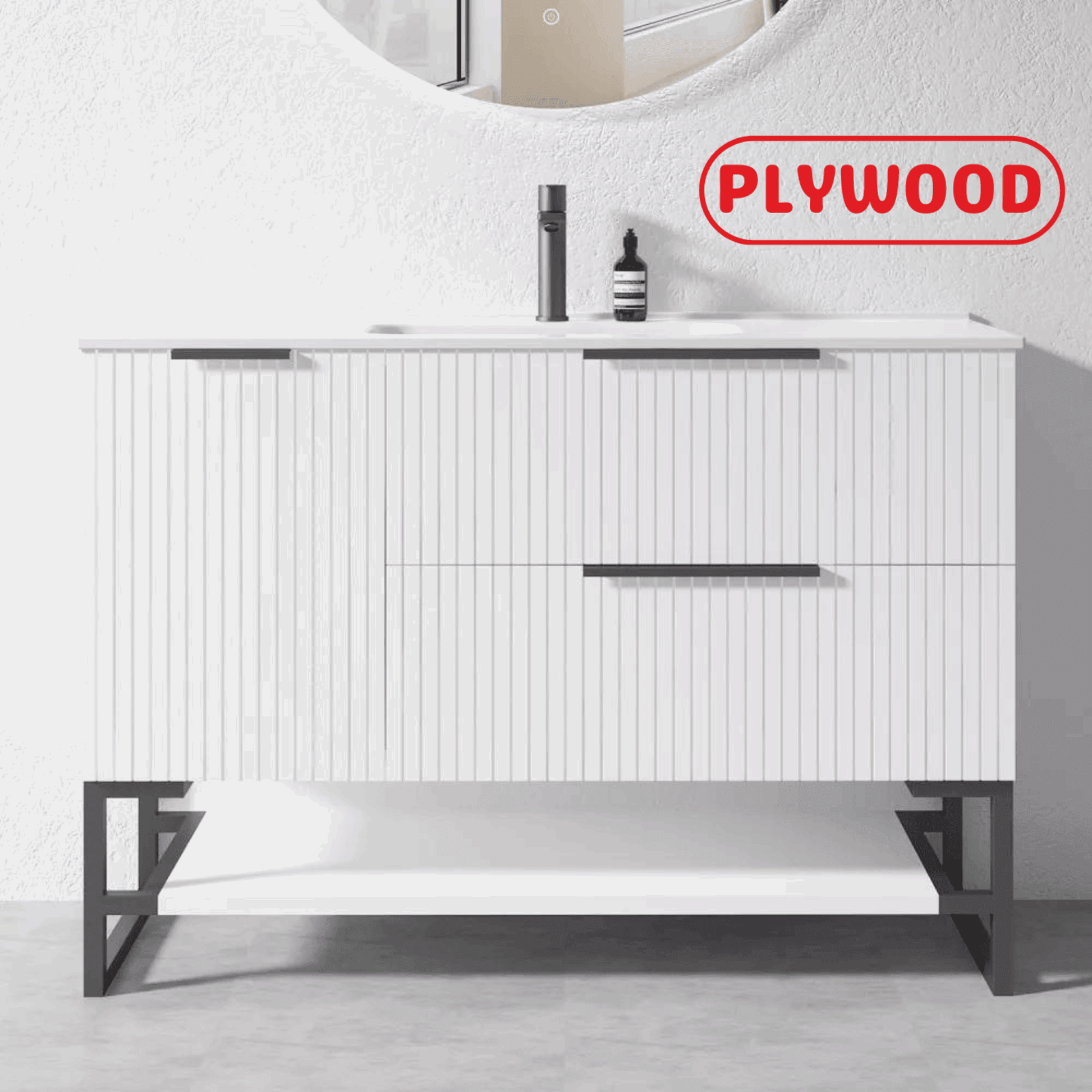 1200MM FLUTED WHITE PLYWOOD FLOORSTANDING VANITY WITH SINGLE BASIN CERAMIC TOP - The Tile Collection™