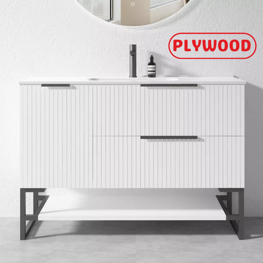 1500MM FLUTED WHITE PLYWOOD FLOORSTANDING VANITY - The Tile Collection™