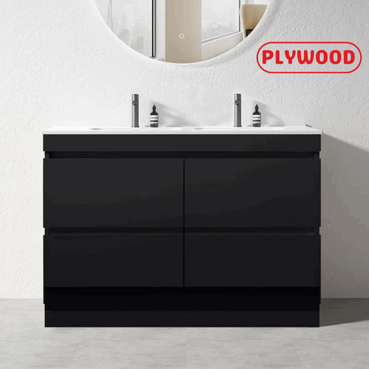 1500MM POLO DARK OAK PLYWOOD FLOORSTANDING VANITY DOUBLE BASIN - The Tile Collection™