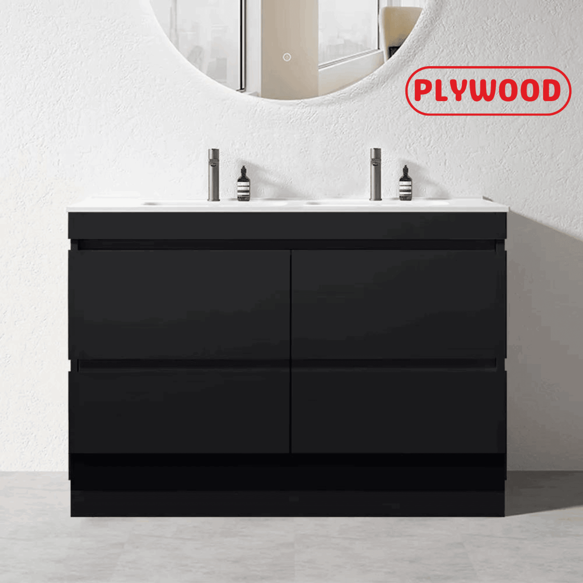 1200MM POLO DARK OAK PLYWOOD FLOORSTANDING VANITY DOUBLE BASIN - The Tile Collection™